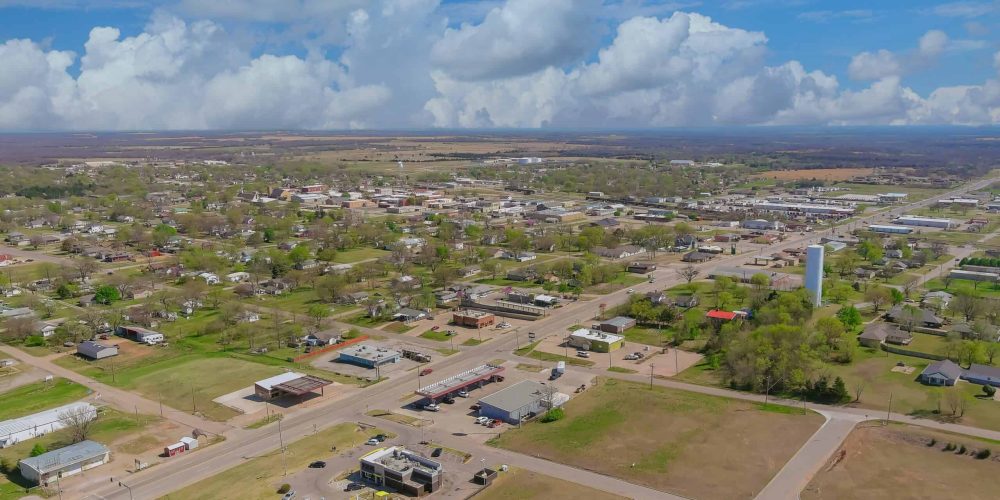 Aerial view of residential quarters at beautiful town urban landscape the Stroud Oklahoma US